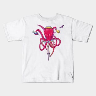 Octopus riding a bike Kids T-Shirt